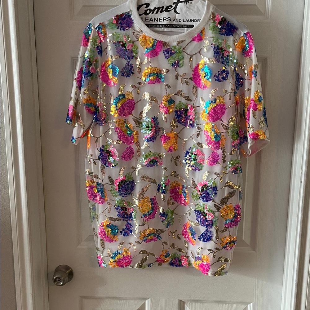 Colorful Sequin Floral Blouse
